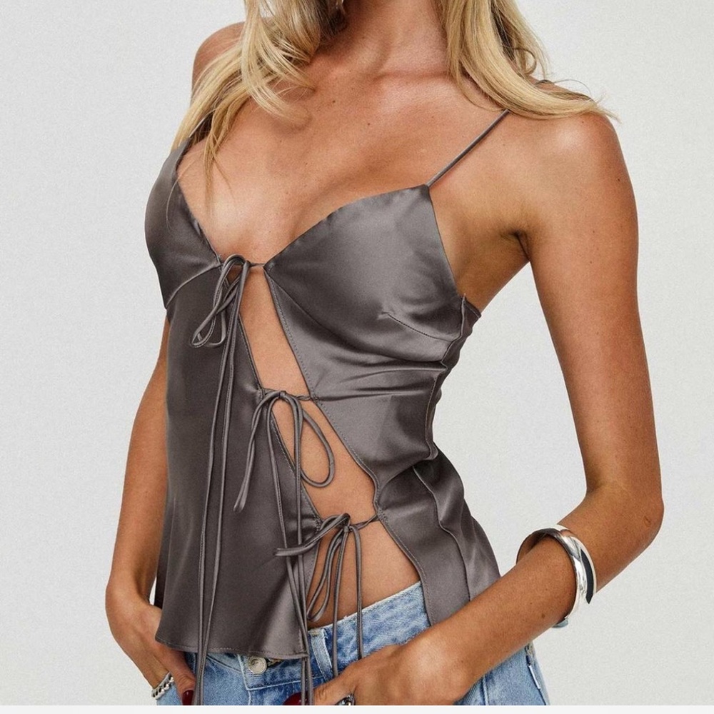 Lioness Satin Cutout Tie-Front Camisole in Taupe